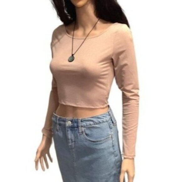 Y2K Long Sleeve Open Back Top with Gold Chain Detail Size XS Dusty Rose Sexy - Picture 2 of 8